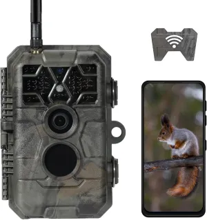 Trail Camera P80 Pro, WiFi Bluetooth, Super-Low-Light Sensitivity, 120° View Angle, 48MP 1296p Game Camera, No Glow Night Vision, Motion Activated, Waterproof