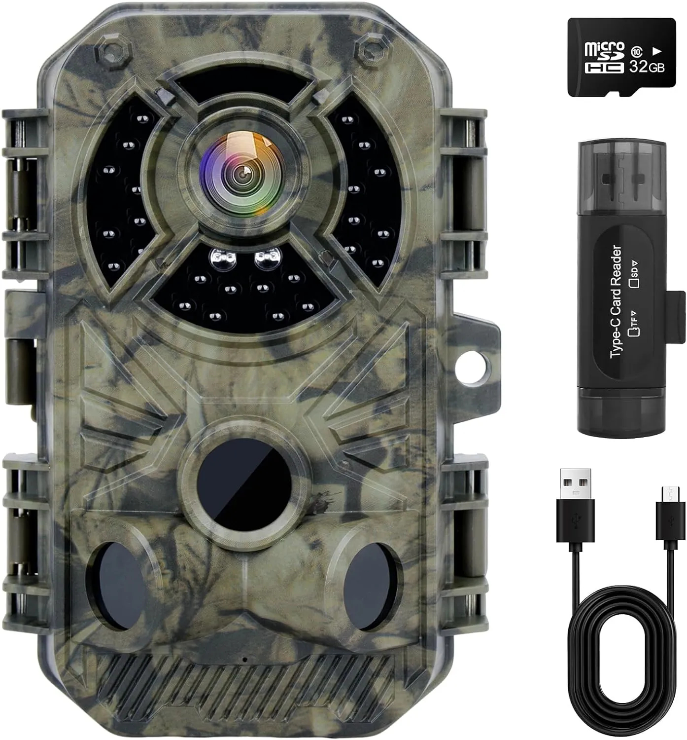 Trail Cameras with Night Vision Motion Activated Waterproof IP66 No Glow Infrared LED for Outdoor Wildlife Monitoring,Hunting Cam Game Cameras with Free 32G Micro Card and Card Reader