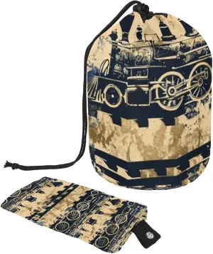 Travel Cosmetic Bags bucket Makeup Bag, Vintage Distressed Steam Engine 26 Women Portable Foldable Cases, Multifunctional Toiletry Bucket Bags Round Organizer Storage