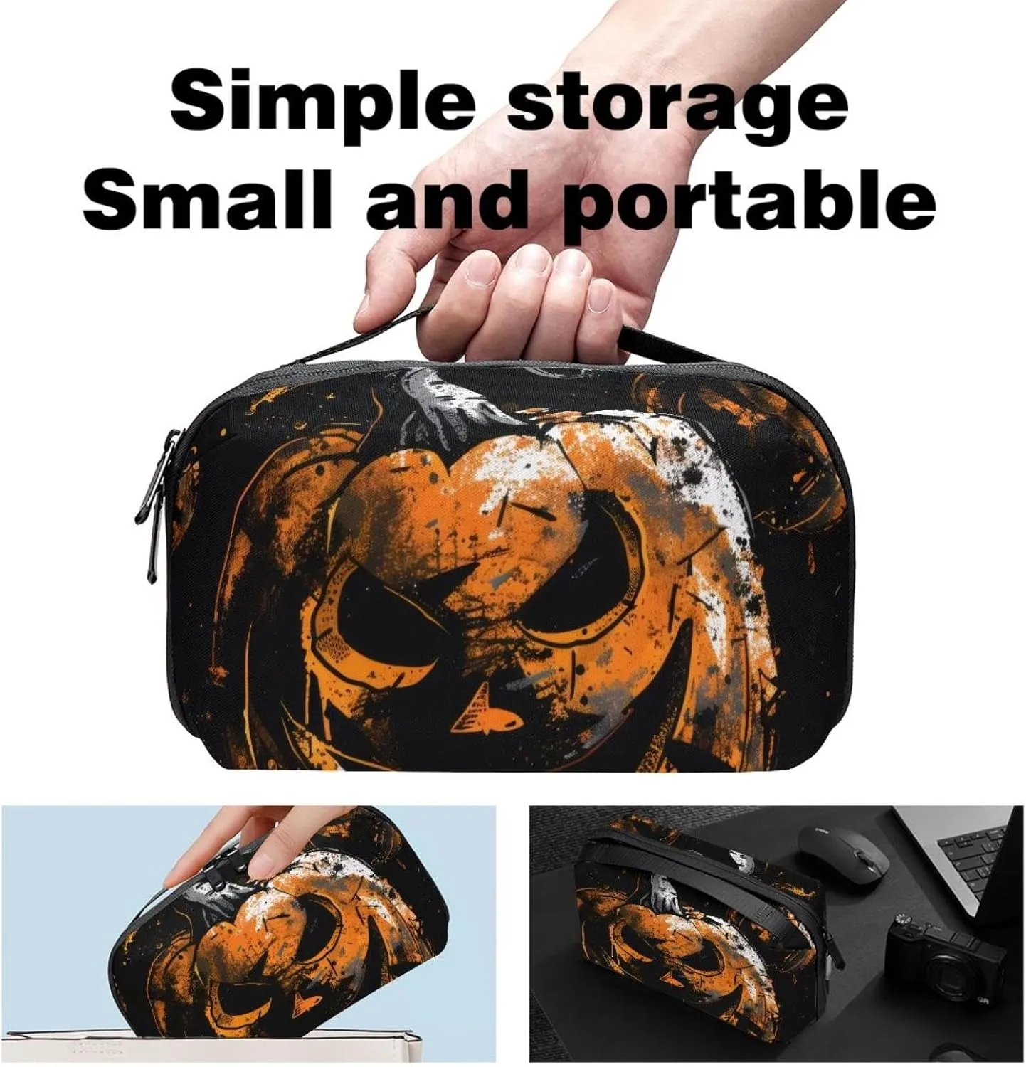 Travel Electronic Organizer, Halloween Spooky Pumpkin Portable Tech Bag, Electronic Accessories Pouch, Waterproof Cable Case for Charger Power Bank USB SD Card Earphone