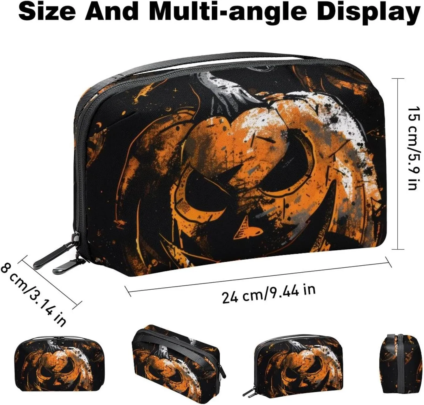 Travel Electronic Organizer, Halloween Spooky Pumpkin Portable Tech Bag, Electronic Accessories Pouch, Waterproof Cable Case for Charger Power Bank USB SD Card Earphone