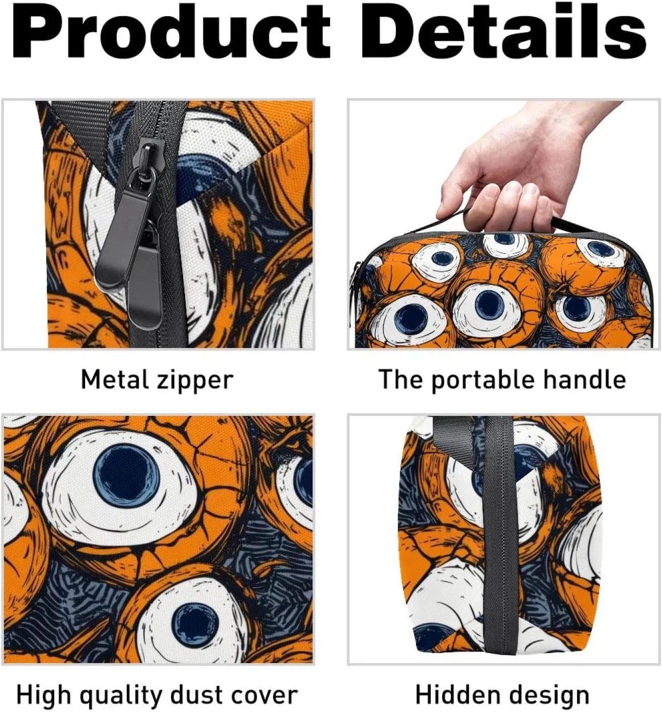 Travel Electronic Organizer, Happy Halloween Eyeballs Seamless Pattern Portable Tech Bag, Electronic Accessories Pouch, Waterproof Cable Case for Charger Power Bank USB SD Card Earphone