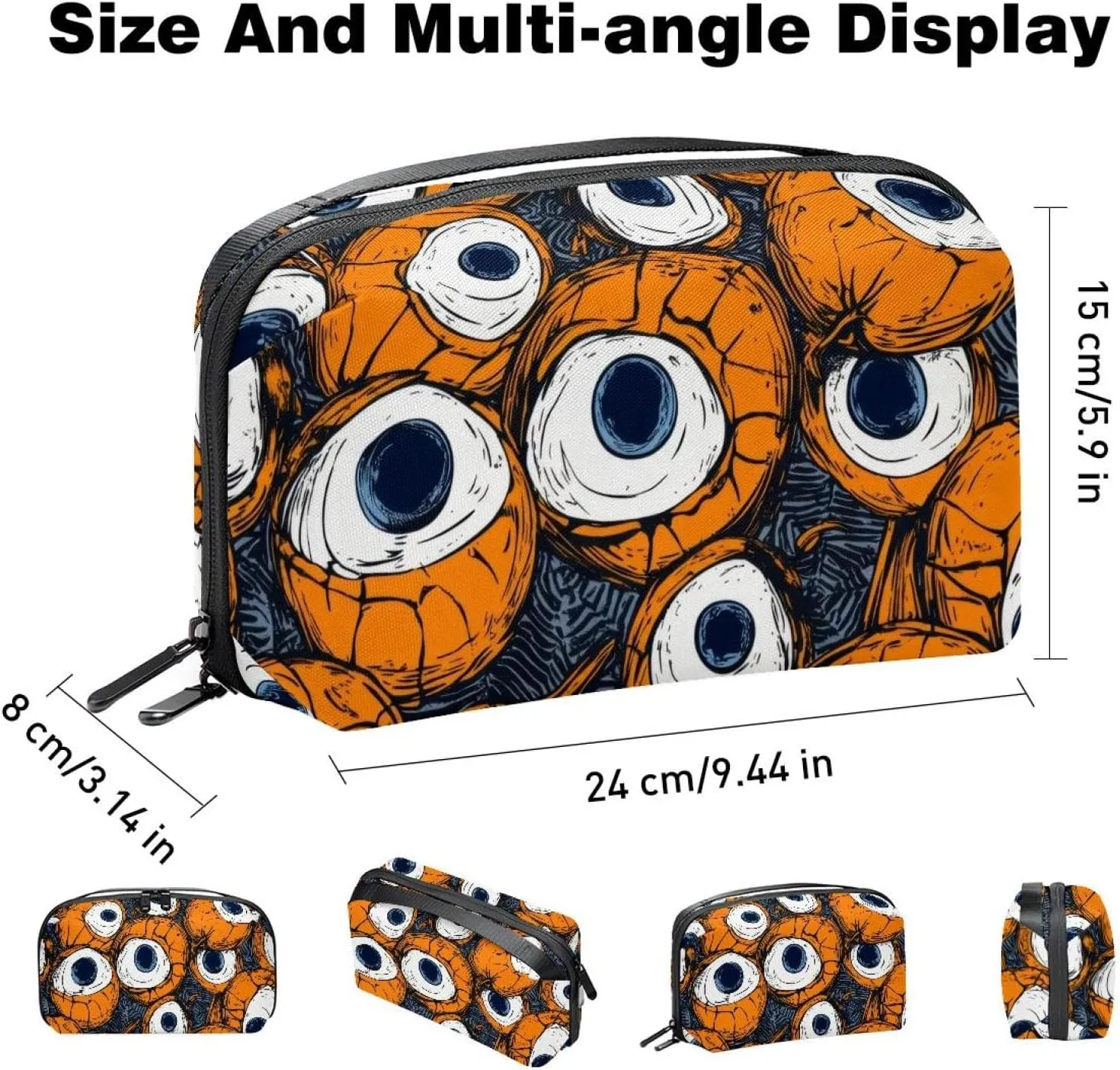 Travel Electronic Organizer, Happy Halloween Eyeballs Seamless Pattern Portable Tech Bag, Electronic Accessories Pouch, Waterproof Cable Case for Charger Power Bank USB SD Card Earphone