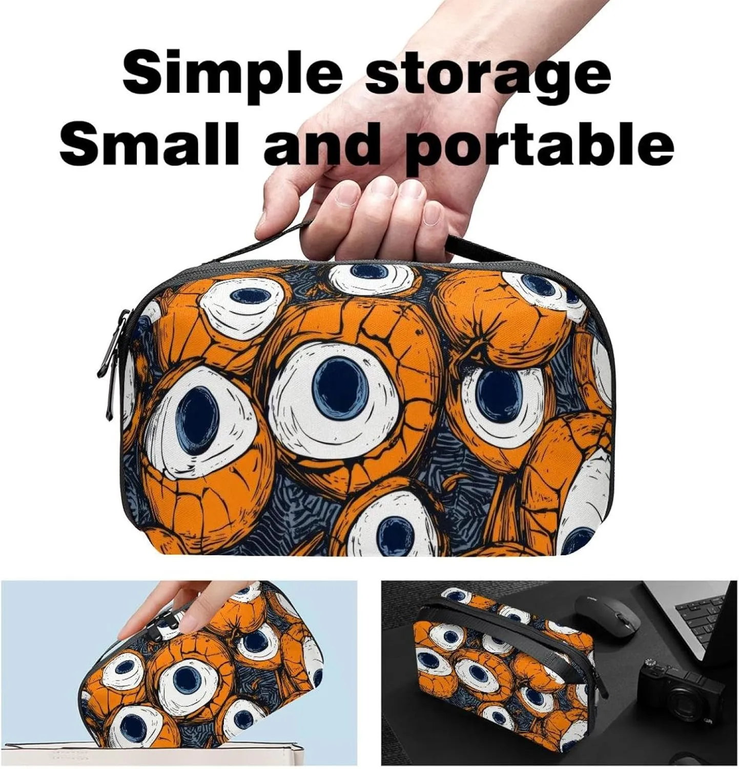 Travel Electronic Organizer, Happy Halloween Eyeballs Seamless Pattern Portable Tech Bag, Electronic Accessories Pouch, Waterproof Cable Case for Charger Power Bank USB SD Card Earphone