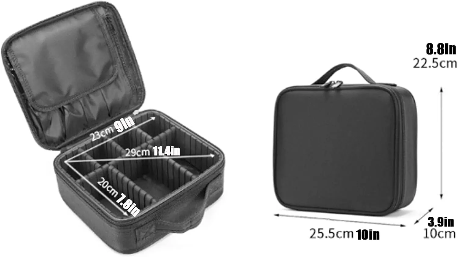 Travel Makeup Bag,Portable Makeup Case Cosmetic,Handheld Travel Case with Sponge Compartment Double Layer Women Portable Cosmetics Make Up Organizer Storage Case,Black,10in