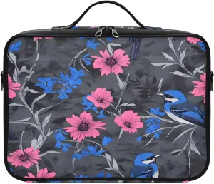 Travel Makeup Train Case Cornflower Sparrow Pattern Blue Cosmetic Organizer Portable Storage Bag with Adjustable Dividers for Cosmetics Brushes Toiletry Jewelry Digital Accessories