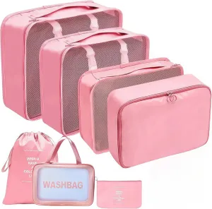 Travel packing cube bag,7Set Packing Cubes Luggage Packing Organizers for Travel,Wash Bag, Clothing Bag, Suitcase Organizer Luggage Cubes with toiletry bag(Pink)
