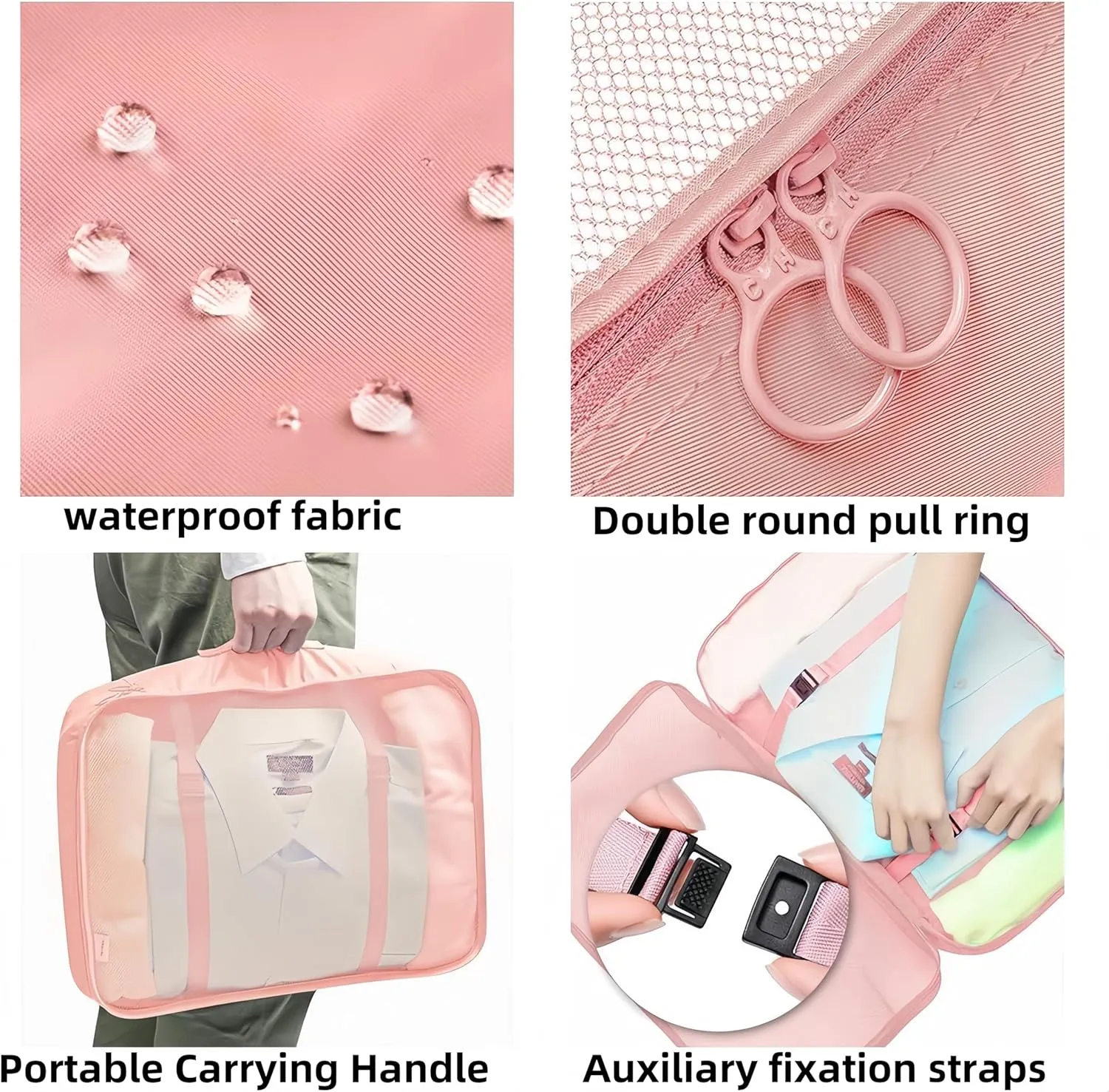 Travel packing cube bag,7Set Packing Cubes Luggage Packing Organizers for Travel,Wash Bag, Clothing Bag, Suitcase Organizer Luggage Cubes with toiletry bag(Pink)