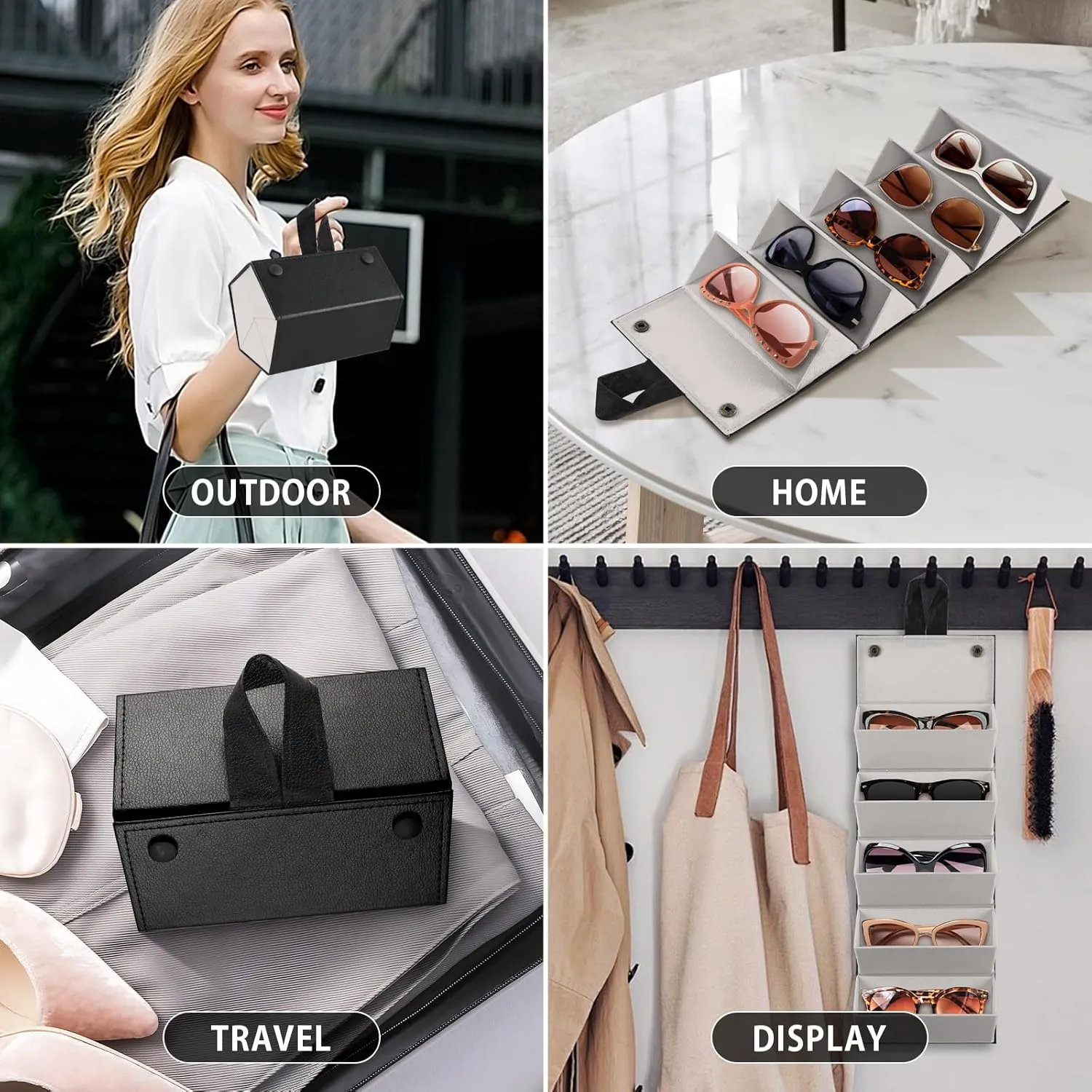 Travel Sunglasses Organizer Case with 5 Slots for Multiple Pairs, Portable Eyeglasses Storage for Men & Women