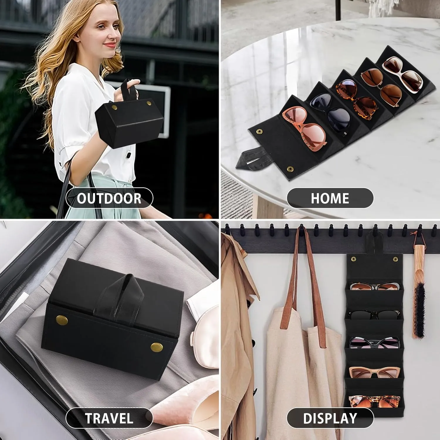 Travel Sunglasses Organizer Case with 5 Slots for Multiple Pairs, Portable Eyeglasses Storage for Men & Women