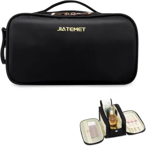 Travel Toiletry Bag, Lightweight Large Wide-open Cosmetic Makeup Bag for Women, Waterproof Skincare Bag with Dry Wet Depart and for Accessories,Essentials, Toiletries (Black)