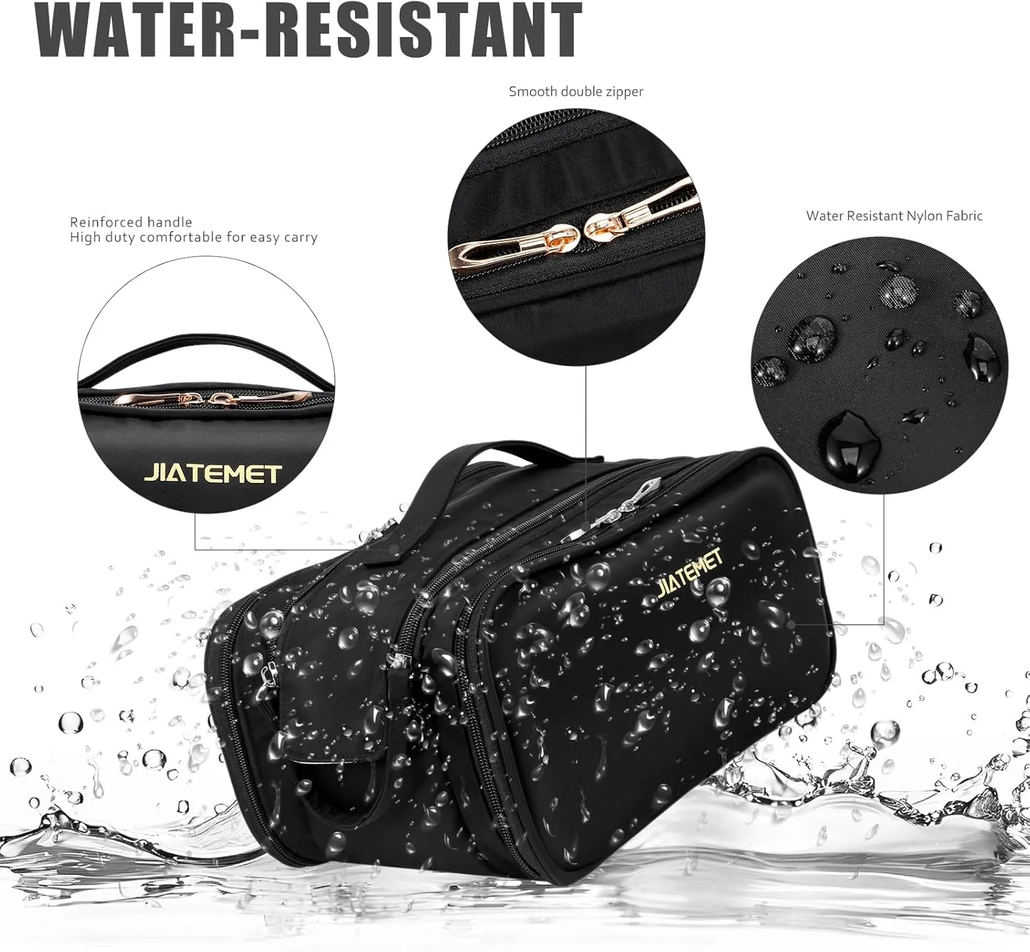 Travel Toiletry Bag, Lightweight Large Wide-open Cosmetic Makeup Bag for Women, Waterproof Skincare Bag with Dry Wet Depart and for Accessories,Essentials, Toiletries (Black)