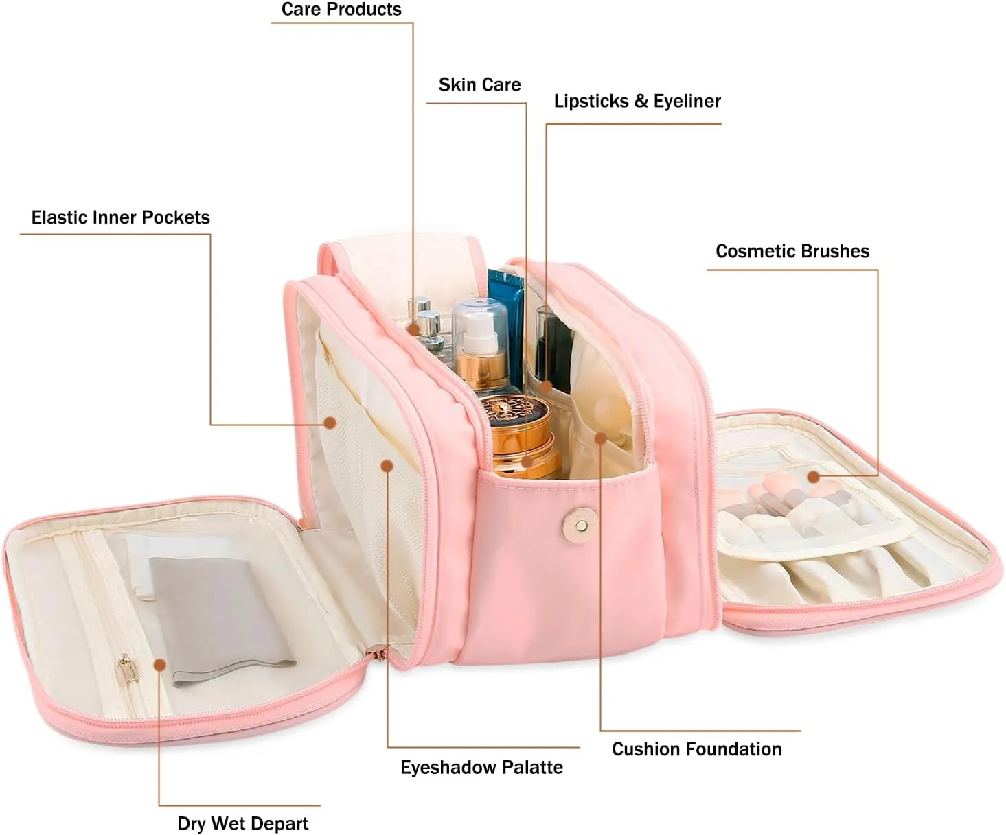 Travel Toiletry Bag, Lightweight Large Wide-open Cosmetic Makeup Bag for Women, Waterproof Skincare Bag with Dry Wet Depart and for Accessories,Essentials, Toiletries (Pink)