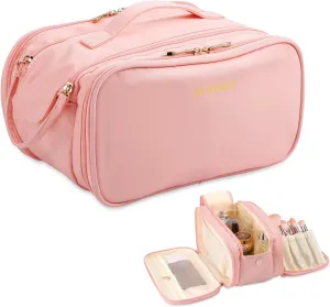 Travel Toiletry Bag, Lightweight Large Wide-open Cosmetic Makeup Bag for Women, Waterproof Skincare Bag with Dry Wet Depart and for Accessories,Essentials, Toiletries (Pink)