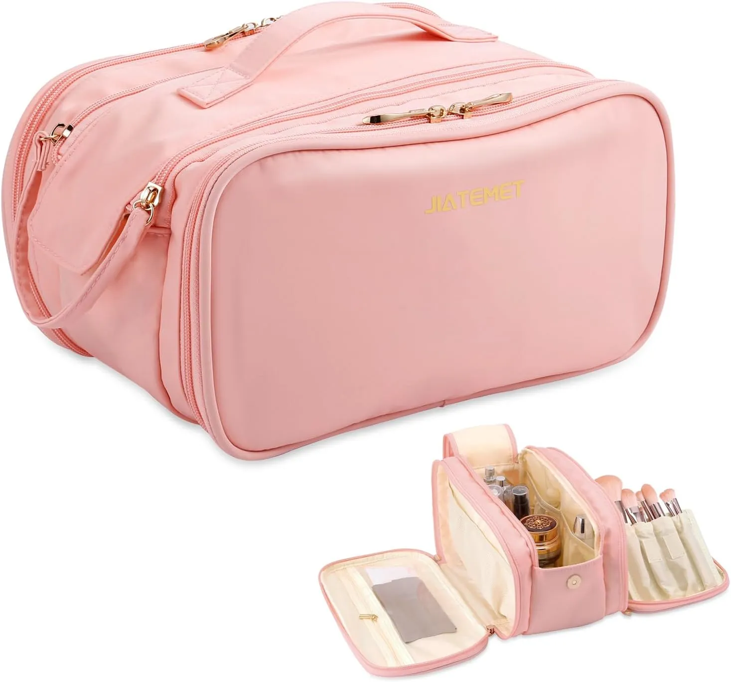 Travel Toiletry Bag, Lightweight Large Wide-open Cosmetic Makeup Bag for Women, Waterproof Skincare Bag with Dry Wet Depart and for Accessories,Essentials, Toiletries (Pink)