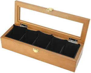 Travel Watch Box Storage Wood, 5 Grids Watch Jewellery Box Display Organizer with Compartments Transparent Window Removable Pads for Men Women Gift of love (C)