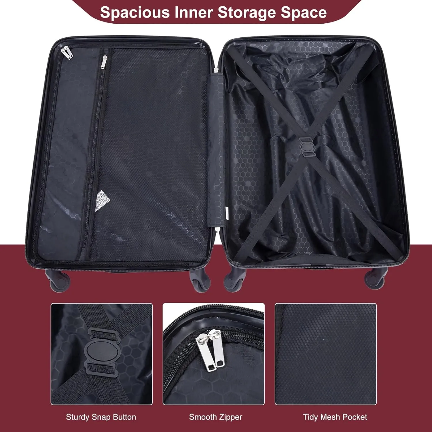 Travelhouse 4 Piece Luggage Sets Travel Suitcase, Large Capacity Lightweight Luggage Sets with TSA Lock & Spinner Wheels, Clearance Carry On Luggage Suitcase Set (WINE RED, 4 piece luggage set)