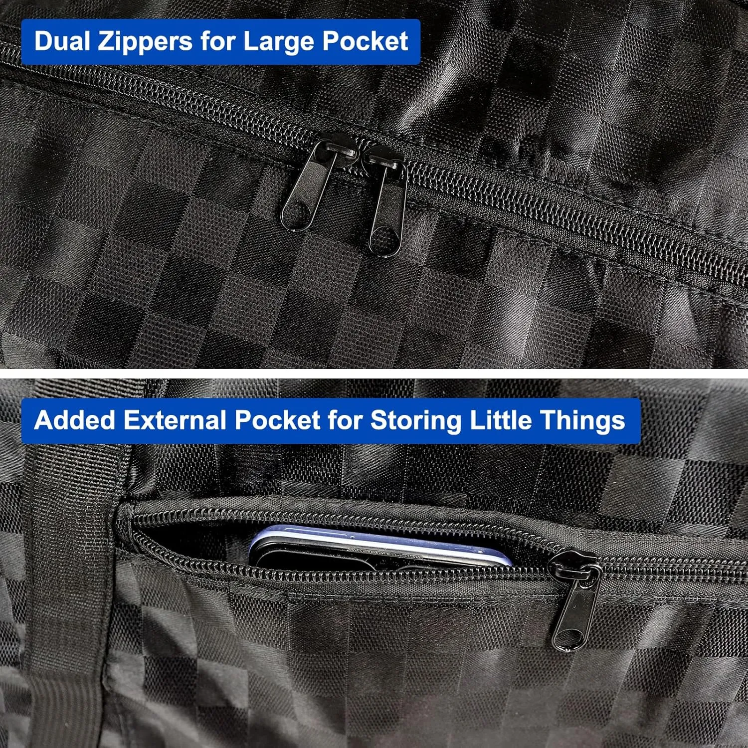 Tripod Bag with External Pocket - 30 Inch Tripod Carrying Case with Shoulder Straps and Dual Handles Full Zippers for Lights, Cameras, Mic Stands, Music Stands (Checkered Fabric)