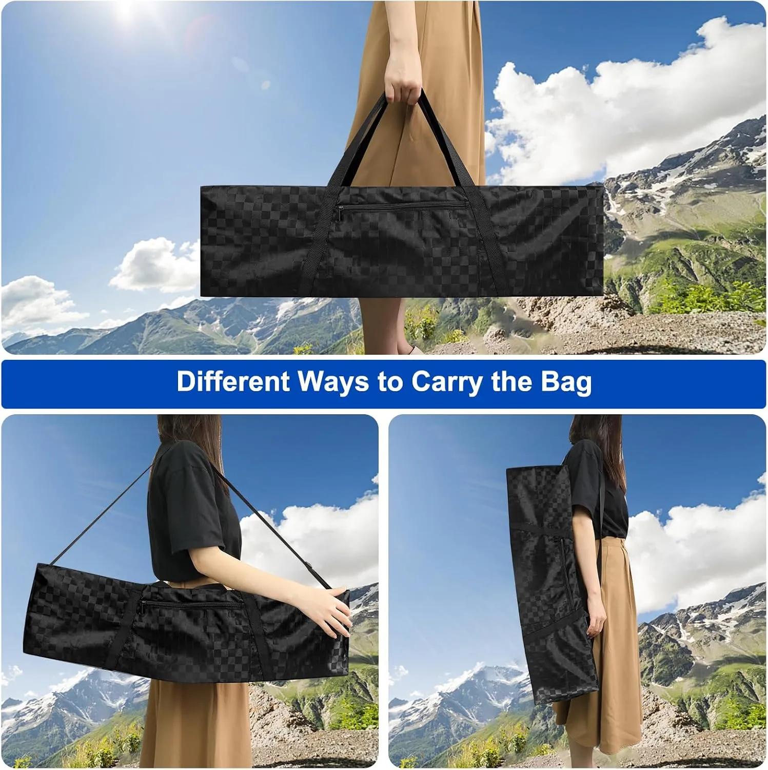 Tripod Bag with External Pocket - 30 Inch Tripod Carrying Case with Shoulder Straps and Dual Handles Full Zippers for Lights, Cameras, Mic Stands, Music Stands (Checkered Fabric)