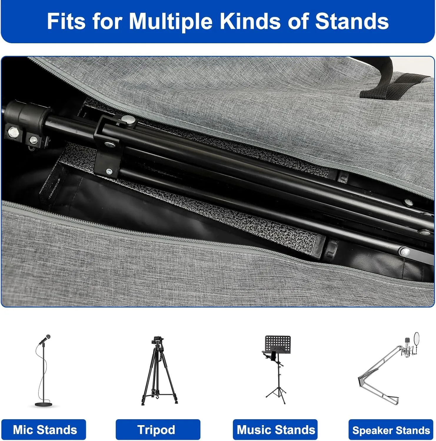 Tripod Bag with External Pocket - 30 Inch Tripod Carrying Case with Shoulder Straps and Dual Handles Full Zippers for Lights, Cameras, Mic Stands, Music Stands (Grey)