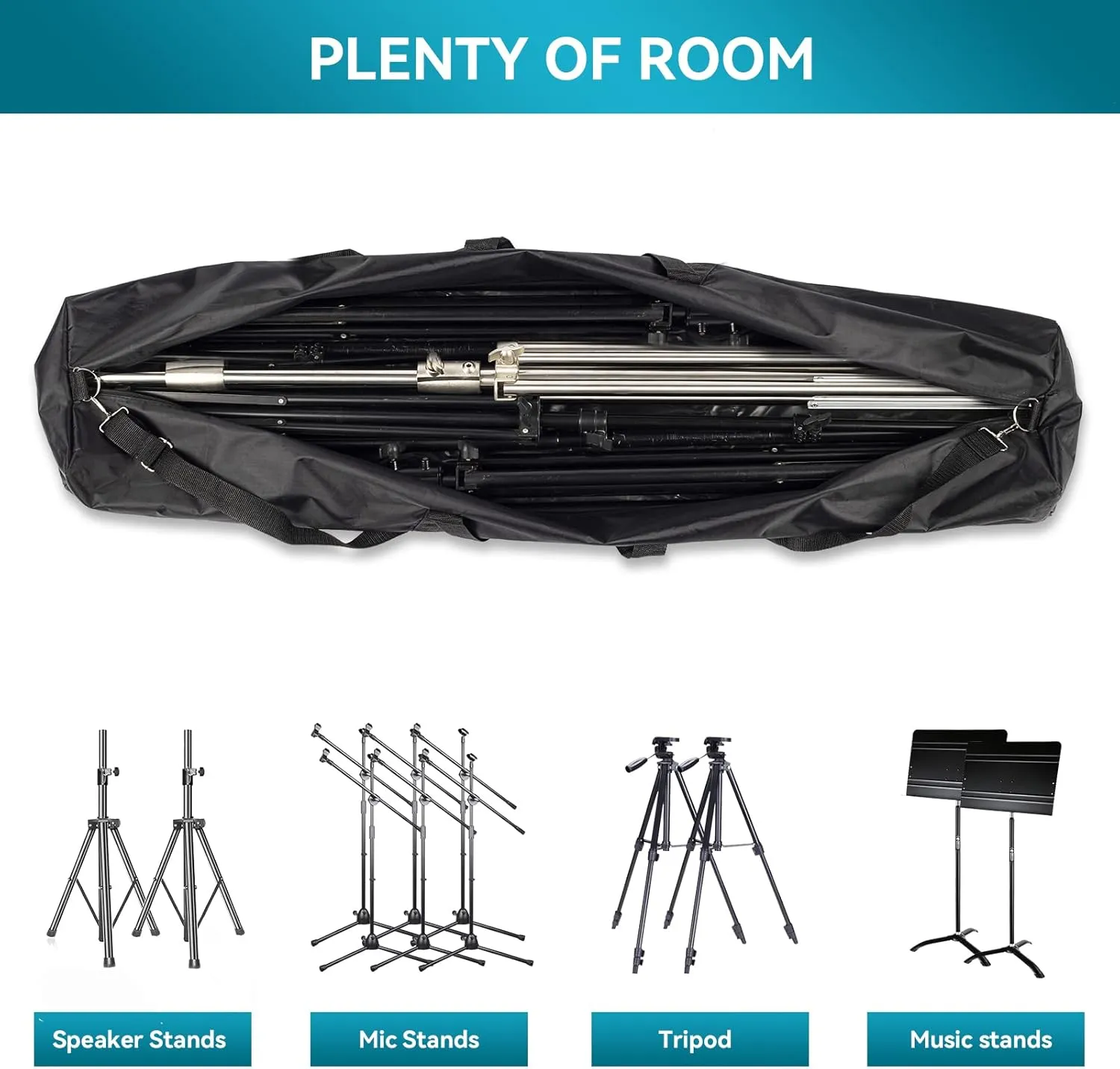 Tripod Carrying Bag, 31" Long Carry Case for Speaker Stands, Light/Lighting Stand, Mic/Microphone Poles - with Adjustable Shoulder Strap, Heavy Duty Handle and Double Zipper