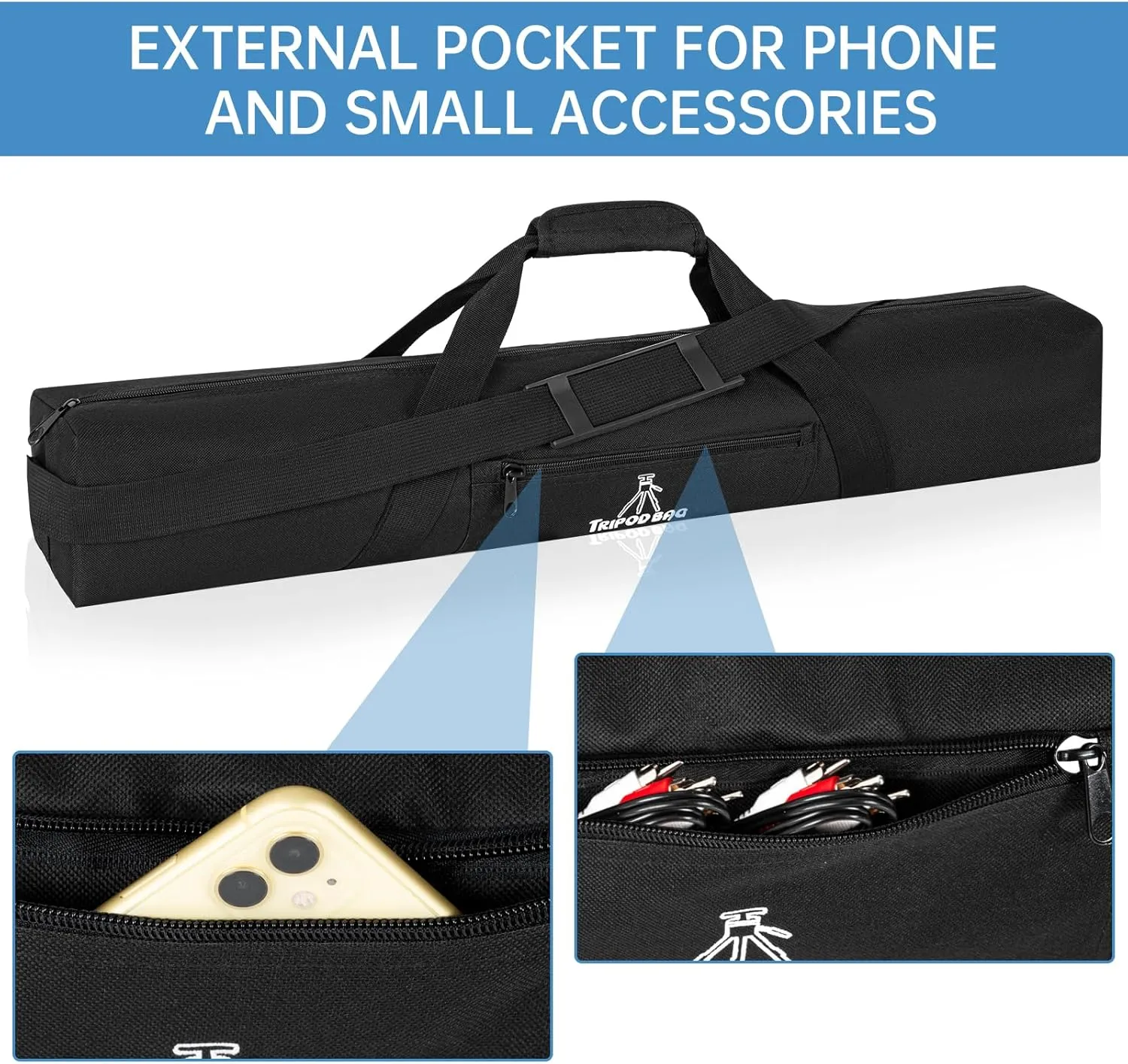 Tripod Carrying Case, 29x4.5x4.5in Heavy Duty Tripod Bag with Shoulder Straps and Handles, Multifunctional Monopod Case for Music Stand, Lights, Speakers, Cameras, Booms, Microphone Stands