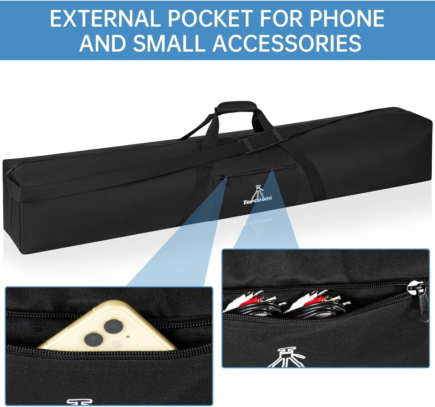 Tripod Carrying Case, 50x8x8in Heavy Duty Tripod Bag with Shoulder Straps and Handles, Multifunctional Monopod Case for Music Stand, Lights, Speakers, Cameras, Booms, Microphone Stands