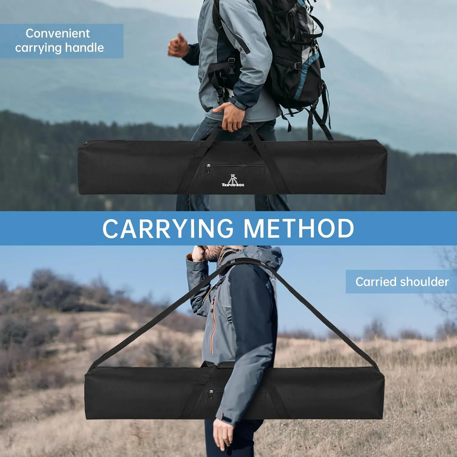 Tripod Carrying Case, 50x8x8in Heavy Duty Tripod Bag with Shoulder Straps and Handles, Multifunctional Monopod Case for Music Stand, Lights, Speakers, Cameras, Booms, Microphone Stands