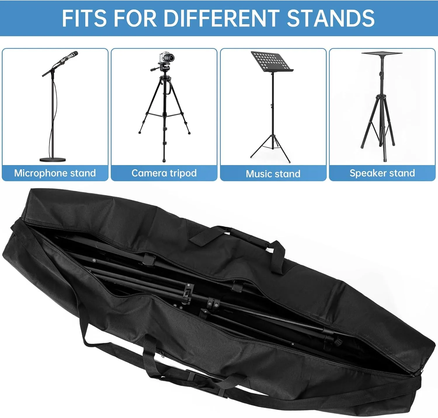 Tripod Carrying Case, 50x8x8in Heavy Duty Tripod Bag with Shoulder Straps and Handles, Multifunctional Monopod Case for Music Stand, Lights, Speakers, Cameras, Booms, Microphone Stands