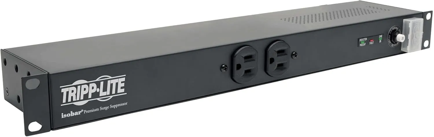 Tripp Lite Isobar 12 Outlet Network Server Surge Protector Power Strip, 15ft. Cord w/L5-20P Plug, 3840 Joules, 1U Rack-Mount, $25K Insurance & (IBAR12-20T)