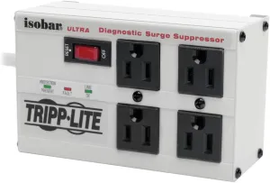 Tripp Lite ISOBAR4ULTRA Isobar 4-Outlet Heavy Duty Power Strip Surge Protector, 3330 Joules, 6ft Cord, Right-Angle Plug, Metal Power Strip, Industrial Garage Work Shop Bench, Mountable Power Strip