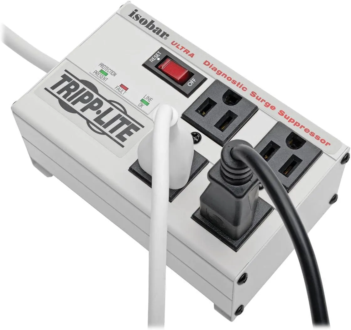 Tripp Lite ISOBAR4ULTRA Isobar 4-Outlet Heavy Duty Power Strip Surge Protector, 3330 Joules, 6ft Cord, Right-Angle Plug, Metal Power Strip, Industrial Garage Work Shop Bench, Mountable Power Strip