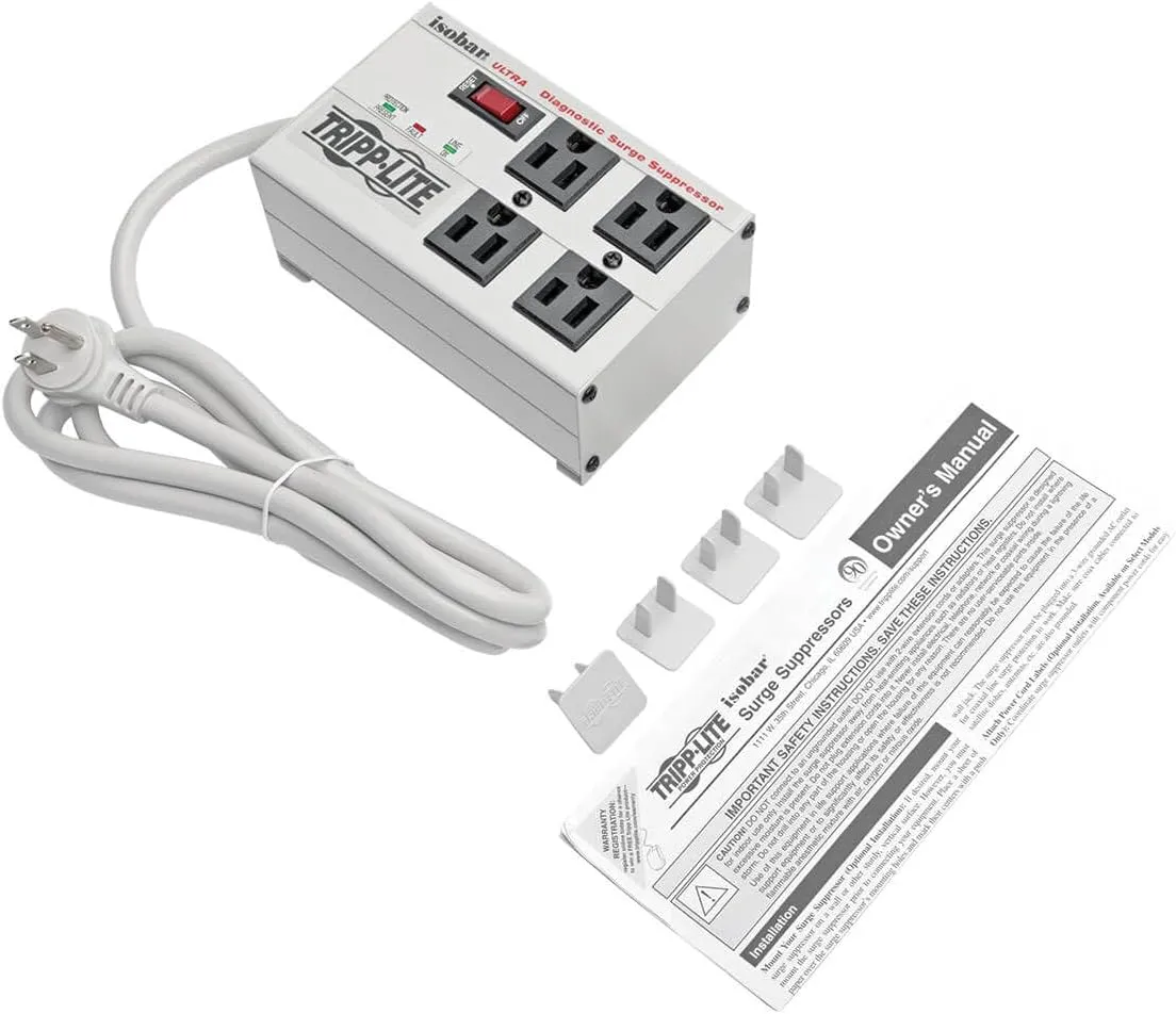 Tripp Lite ISOBAR4ULTRA Isobar 4-Outlet Heavy Duty Power Strip Surge Protector, 3330 Joules, 6ft Cord, Right-Angle Plug, Metal Power Strip, Industrial Garage Work Shop Bench, Mountable Power Strip