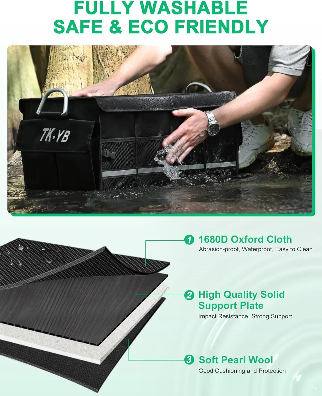 Trunk Organizer for SUV - Car Organizer with Removable Cooler Bag, 66L Collapsible Multi Compartment 1680D Waterproof Sturdy Cargo Storage for Car Accessories Women Men