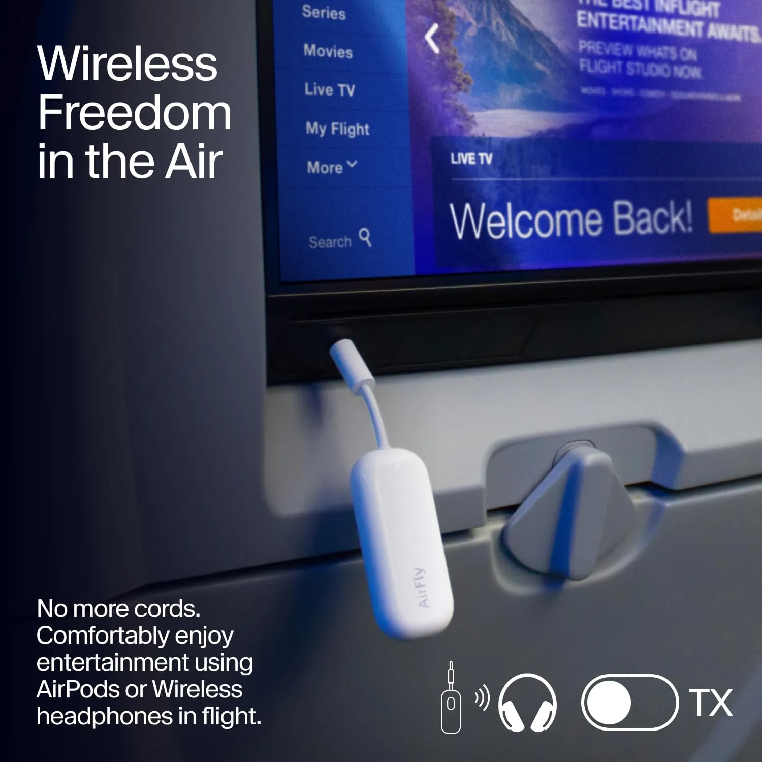 Twelve South AirFly Pro | Wireless Transmitter/Receiver with Audio Sharing for up to 2 AirPods/Wireless Headphones to Any Audio Jack for use on Airplanes, Boats or in Gym, Home, auto