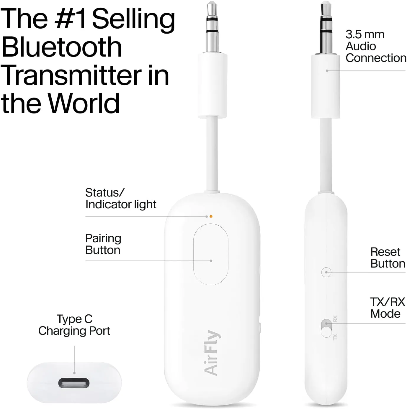 Twelve South AirFly Pro | Wireless Transmitter/Receiver with Audio Sharing for up to 2 AirPods/Wireless Headphones to Any Audio Jack for use on Airplanes, Boats or in Gym, Home, auto