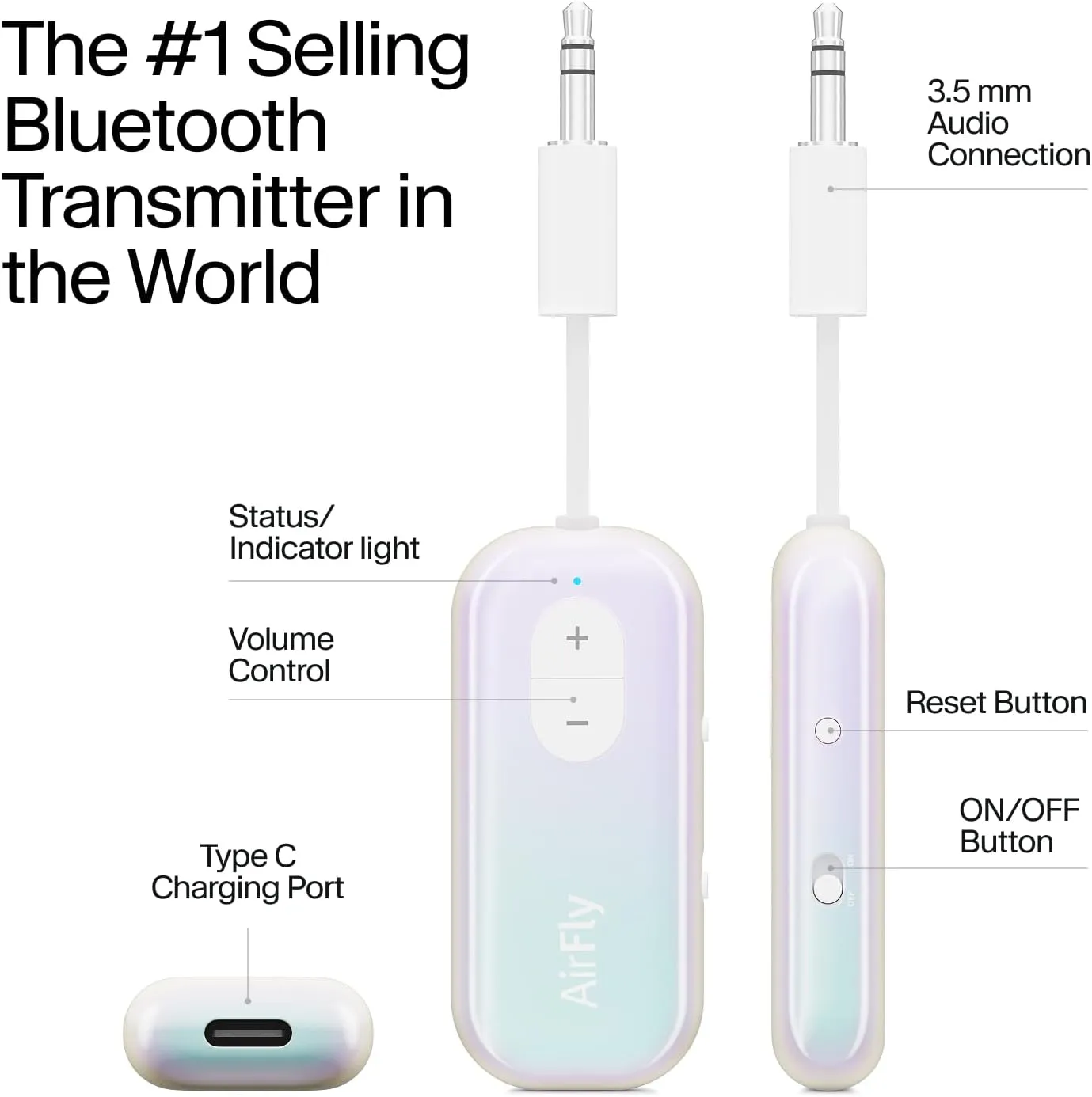 Twelve South AirFly SE | Bluetooth Wireless Audio Transmitter Adapter for AirPods/Headphones, 20  Hr Battery, works with 3.5mm aux jacks on Airplanes, TVs, Stereo, Gym equipment and Travel, Iridescent