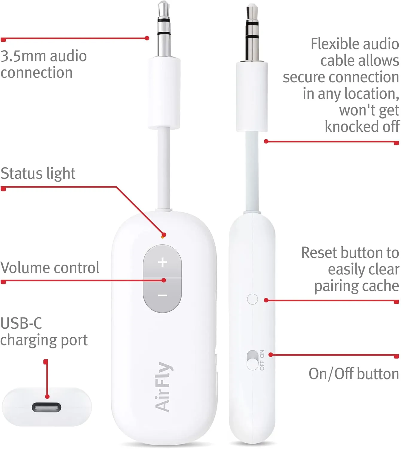 Twelve South AirFly SE | Bluetooth Wireless Transmitter/Adapter for AirPods/Wireless or Noise-Cancelling Headphones; use on Airplanes and Gym Equipment, 20  hr Battery Life