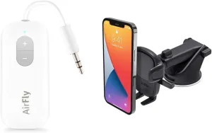 Twelve South AirFly SE, Premium Bluetooth Wireless Audio Transmitter & iOttie Easy One Touch 5 Dashboard & Windshield Universal Car Mount Phone Holder Desk Stand