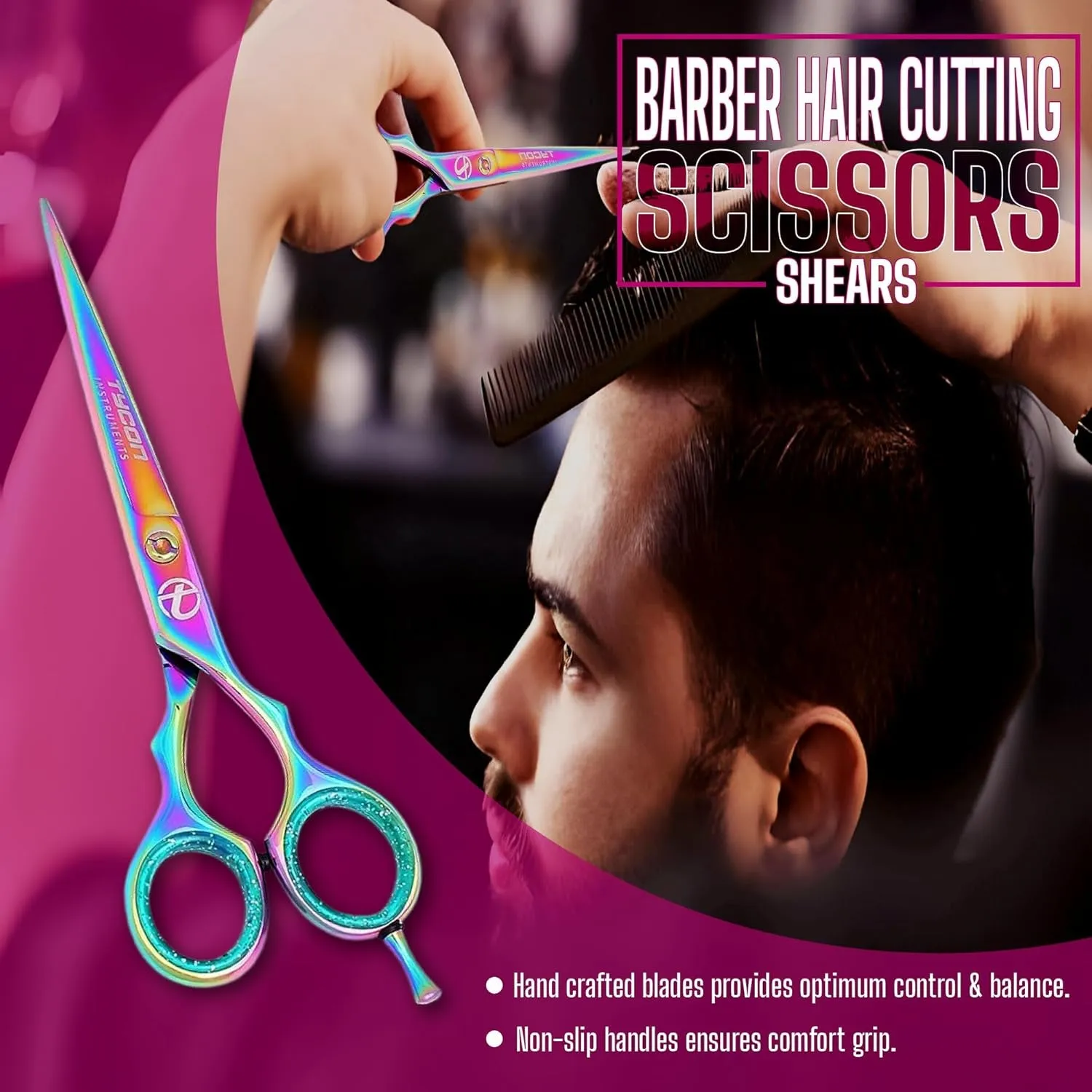 Tycon Hair Cutting Scissors Professional 6" – Japanese Stainless Steel, 2.7" Razor Edge Blade Barber Scissors – Ergonomic Design - Precision Hair Scissors for Smooth Cutting - Salon & Personal Use