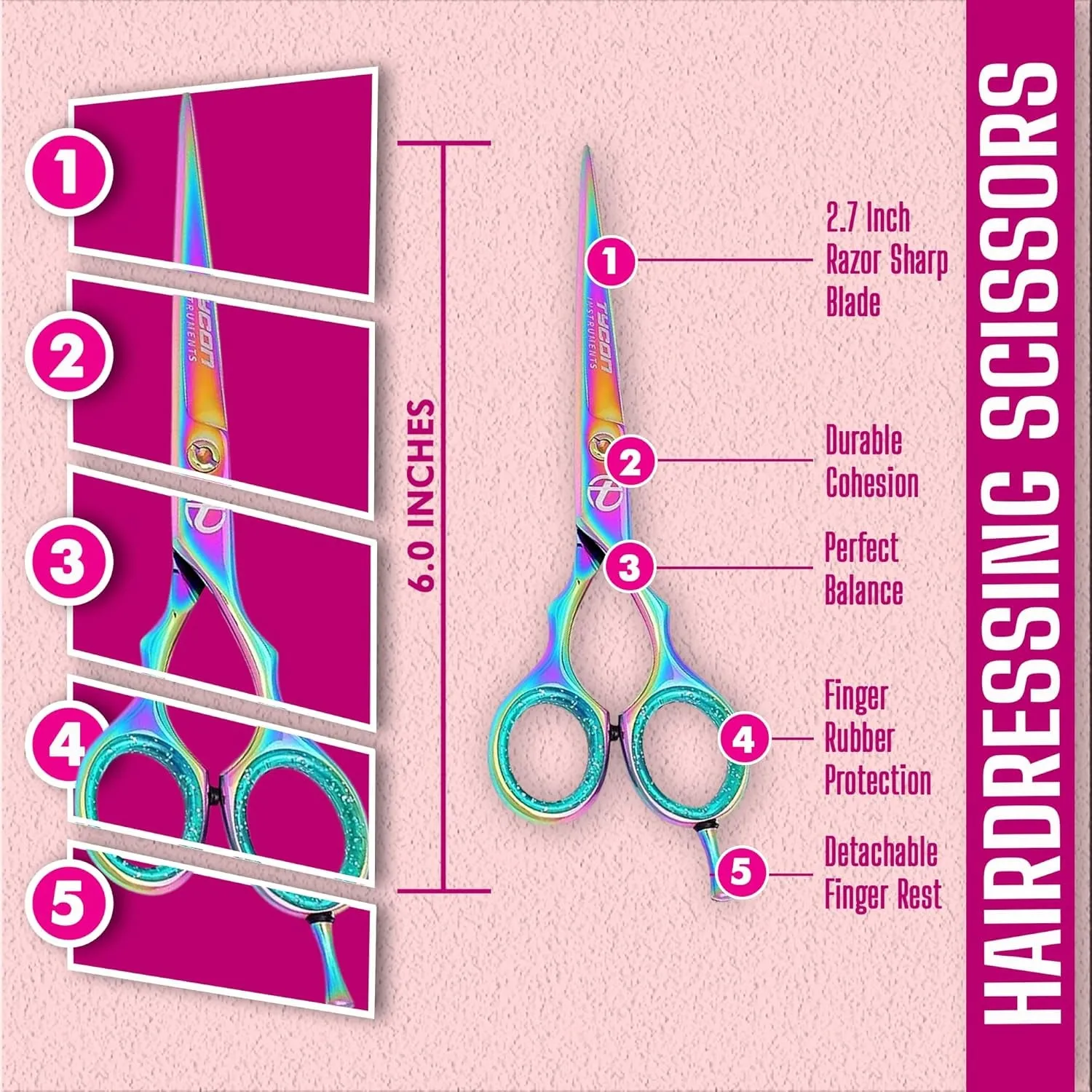 Tycon Hair Cutting Scissors Professional 6" – Japanese Stainless Steel, 2.7" Razor Edge Blade Barber Scissors – Ergonomic Design - Precision Hair Scissors for Smooth Cutting - Salon & Personal Use