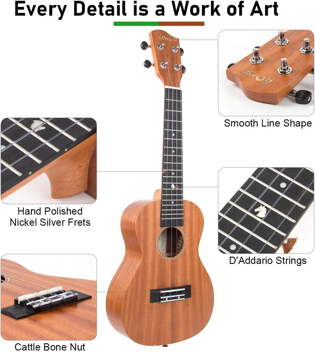 Ukulele, Concert 23 Inch Professional Musical Instrument Ukelele for Adults Horse Uke Beginner Kit W/Gig Bag Strap OEM Strings Hawaiian Guitar Ukalalee Yukalalee Ukalele Yukelele