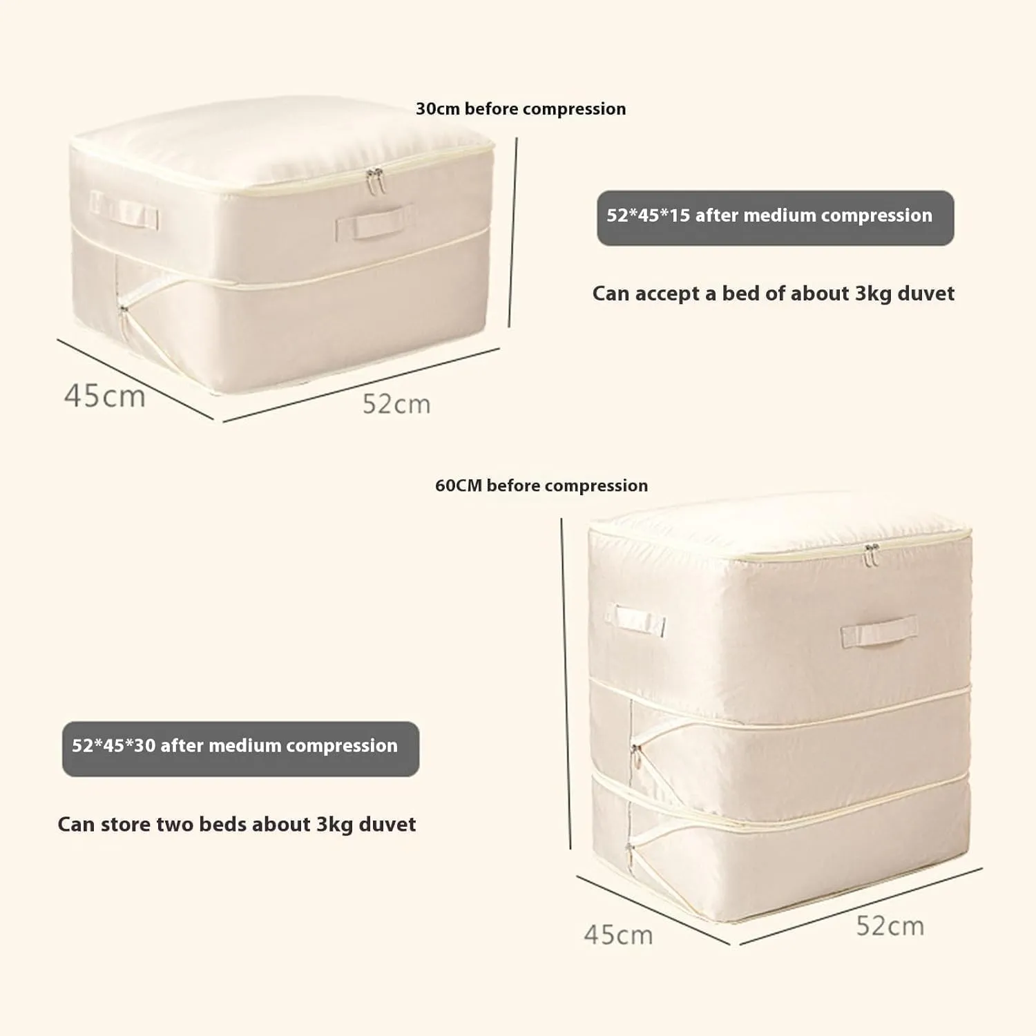 Ultra Space Saving Self Compression Organizer, Storage Tote for Space Saving, Self Compression Moving Organizer Bags for Comforters, Clothes, Blankets (Beige,X-Large)