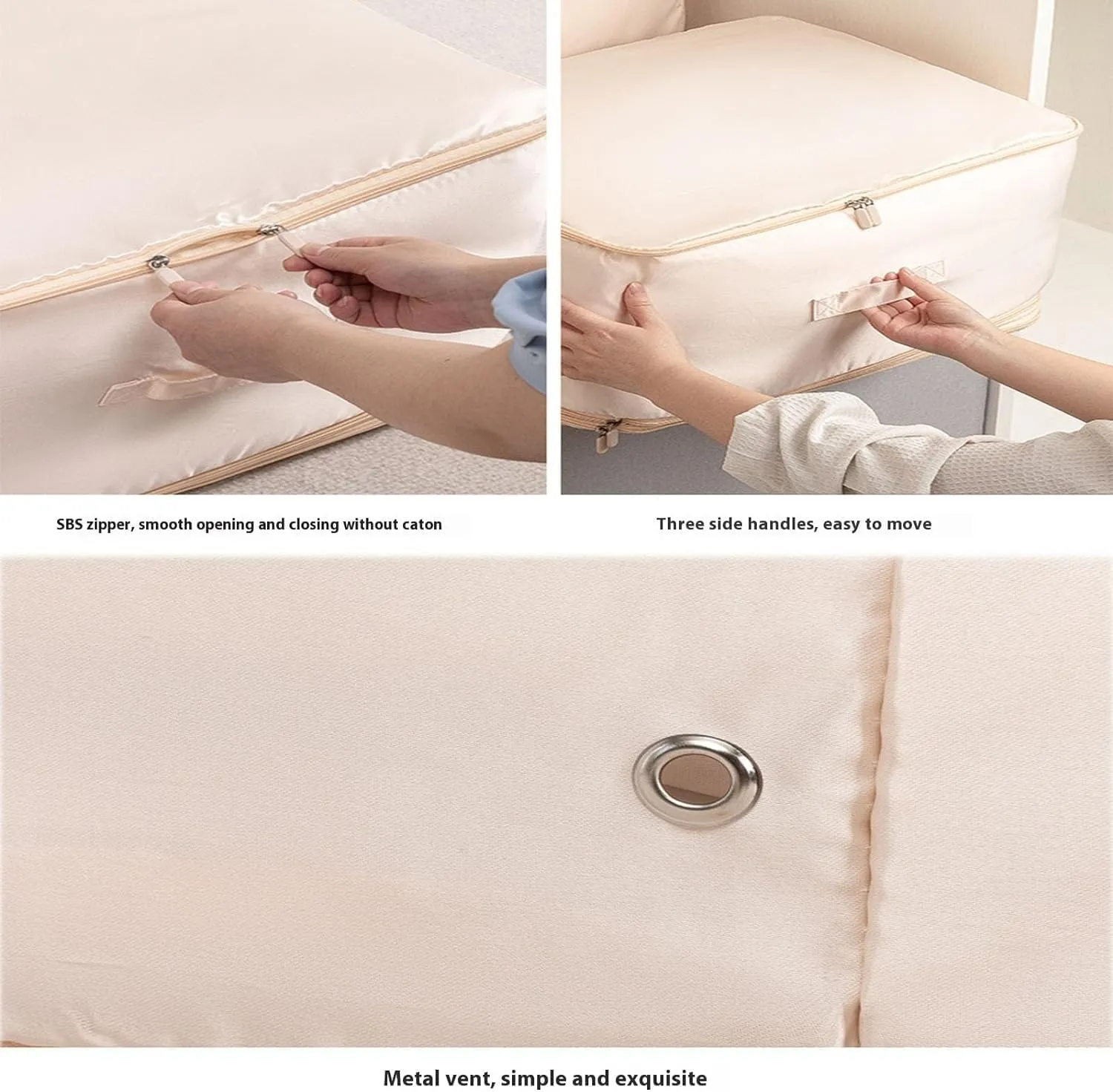 Ultra Space Saving Self Compression Organizer, Storage Tote for Space Saving, Self Compression Moving Organizer Bags for Comforters, Clothes, Blankets (Beige,X-Large)