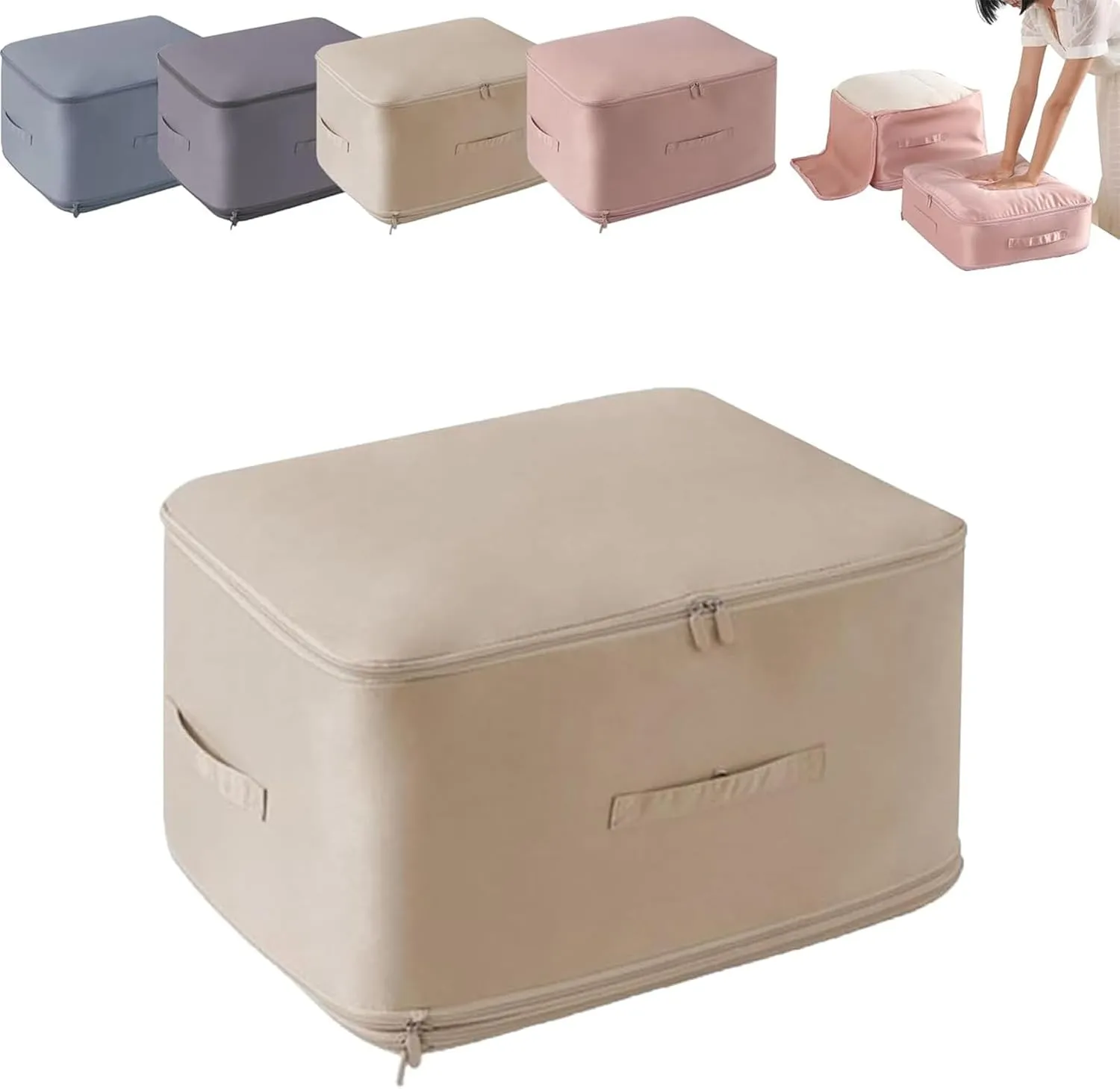 Ultra Space Saving Self Compression Organizer, Storage Tote for Space Saving, Self Compression Moving Organizer Bags for Comforters, Clothes, Blankets (Beige,X-Large)