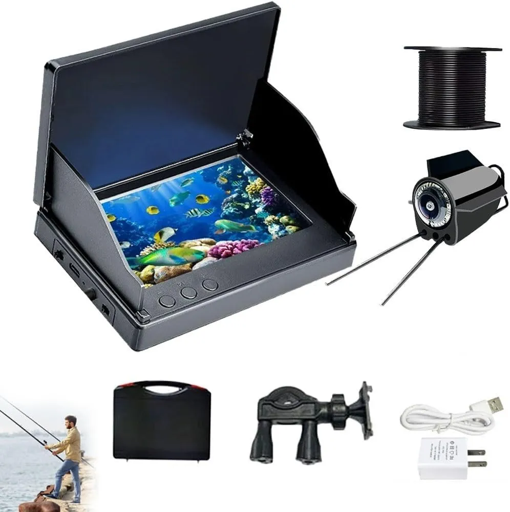 Underwate Fishing Camera,4.3 5 Inch High Definition LCD Display,Portable Fish Camera,8000mah Li-Battery,Beginner Fish Finder for Boat Lake Kayak Ice Fishing Exploration(20m,5in)