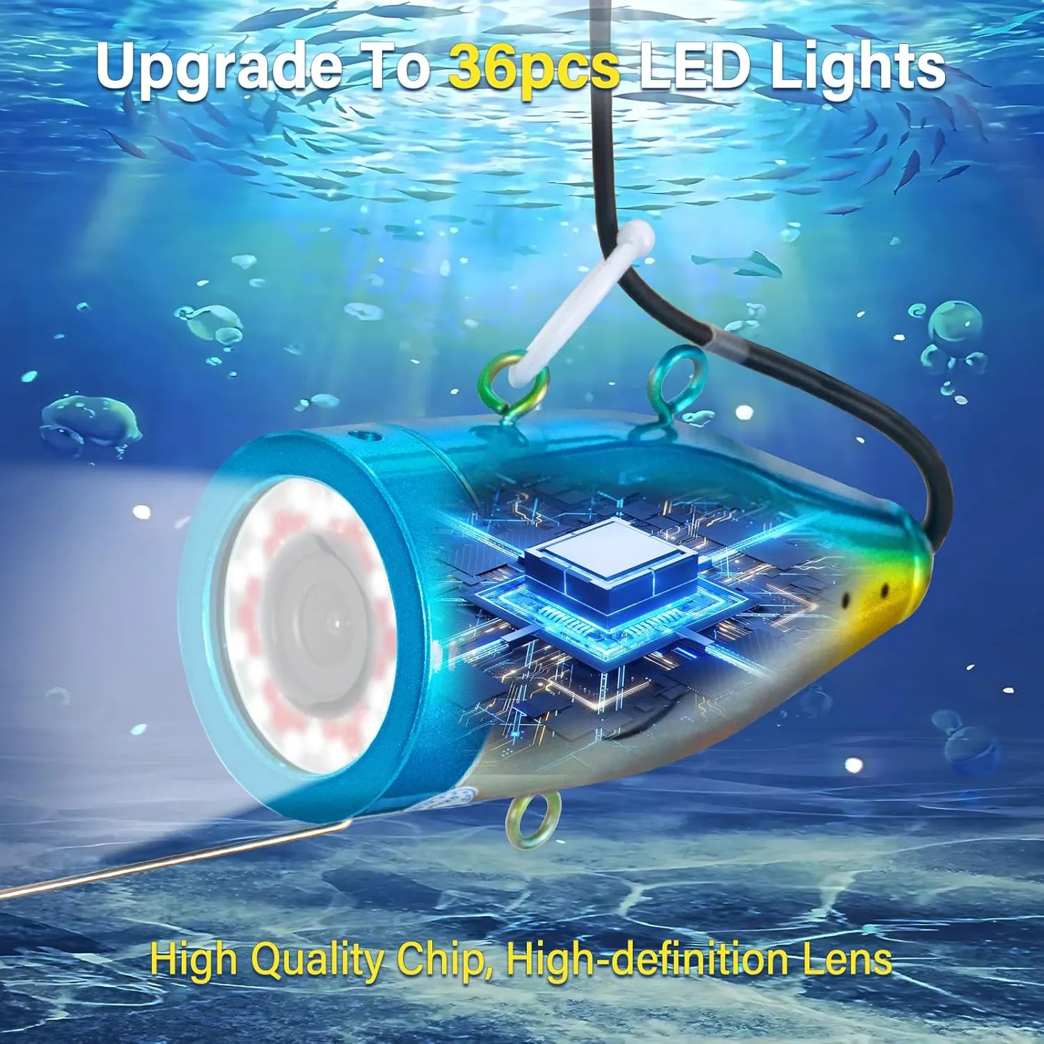 Underwater Camera, 7" HD LCD DVR Fish Finder With 36pcs Infrared White Dual Lights, 1200TVL Waterproof IP68 for Boat, Lake, Ice Fishing