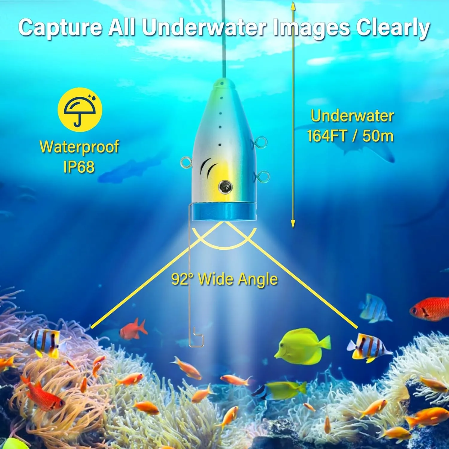 Underwater Camera, 7" HD LCD DVR Fish Finder With 36pcs Infrared White Dual Lights, 1200TVL Waterproof IP68 for Boat, Lake, Ice Fishing