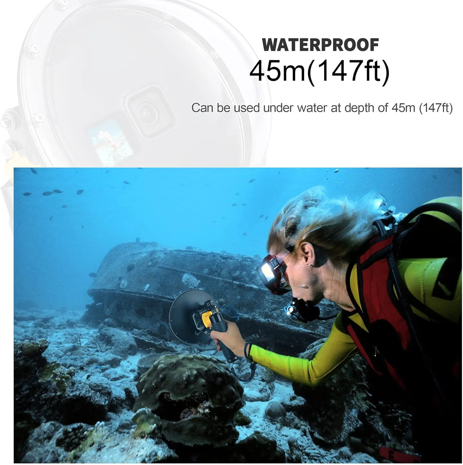 Underwater Dome Port for GoPro Hero 13 12 11 10 9 Black, 147ft Diving Dome with Waterproof Case, Floating Hand Grip, Trigger for Go Pro 9 10 11 12 13 Underwater Photography