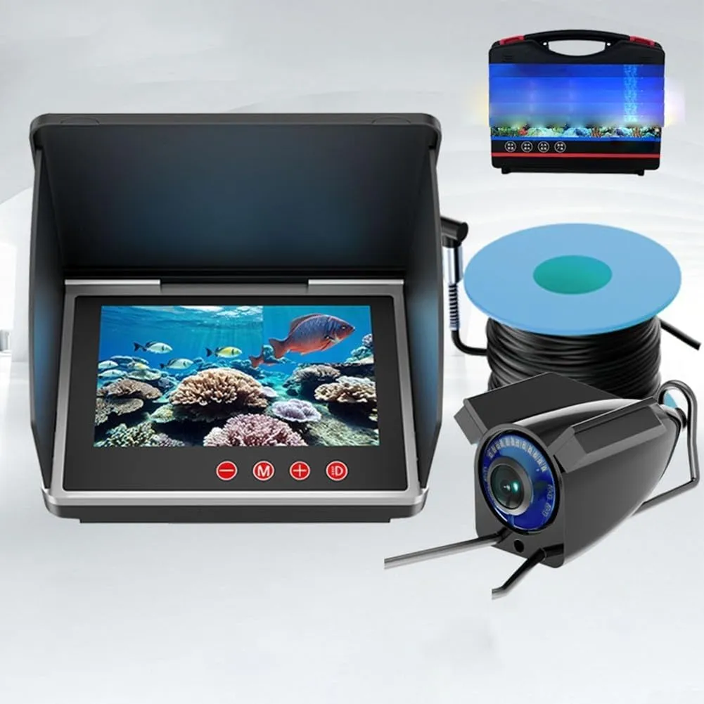 Underwater Fishing Camera, 4.3 Inch Monitor Portable Fish Finder Camera 1080P HD LED Waterproof Camera with 220° Wide View for Ice Lake Sea Boat Fishing
